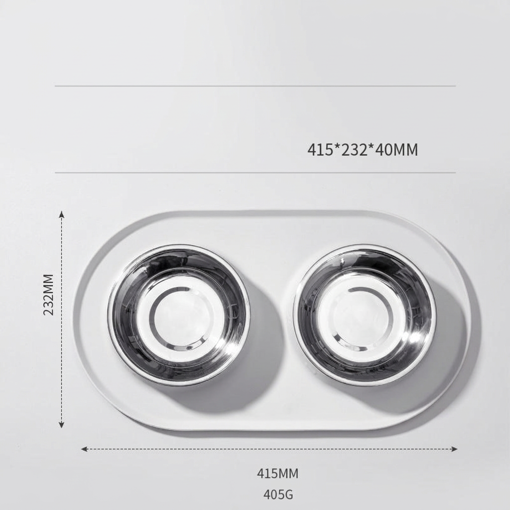 Silicone Pet Feeding Mat with Stainless Steel Bowls
