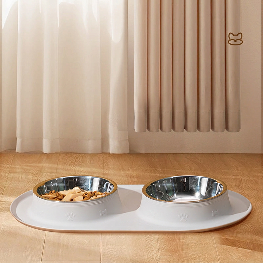 Silicone Pet Feeding Mat with Stainless Steel Bowls